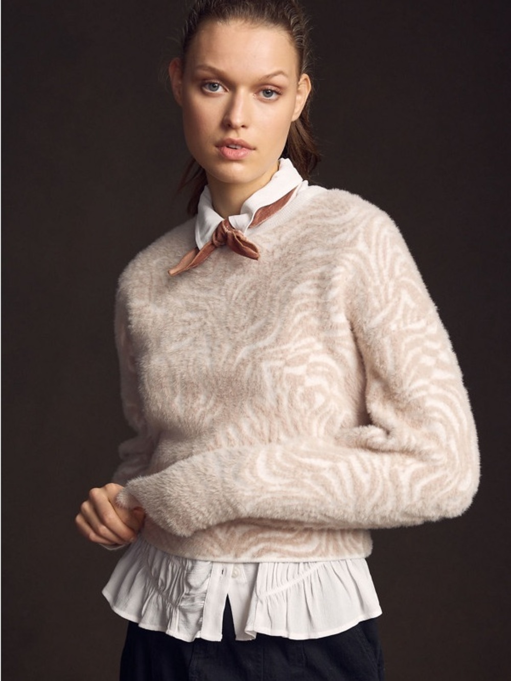 Anthropologie Pilcro Animal Print Eyelash Sweater Beige S